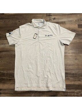 Johnnie-O Mens Large All Over Print Blue Gold Polo Shirt Peak 6 Logo New with Ta